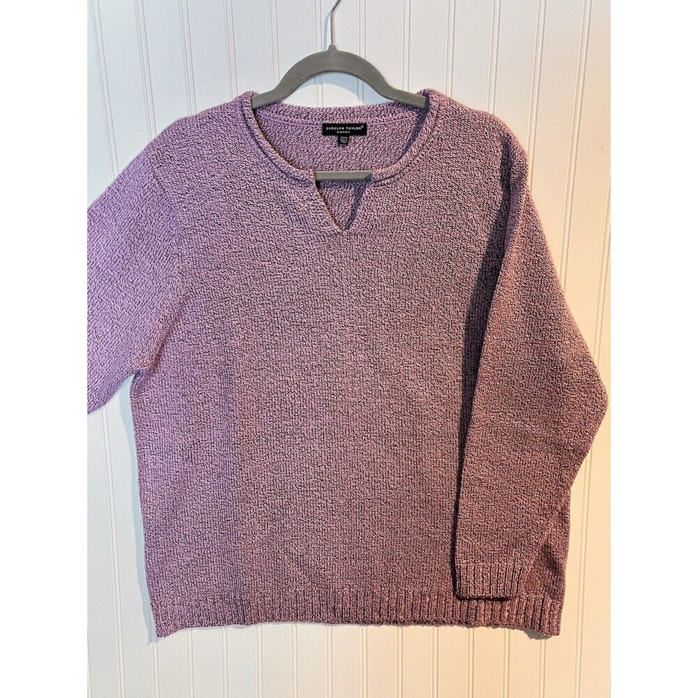 Carolyn Taylor Women’s Long Sleeved Sweater Purple Heather Knit Split Neck 2X
